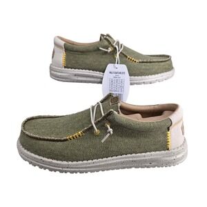 Hey Dude Wally Coastline Jute Shoes Mens 8 Olive Canvas Loafers Casual Slip On